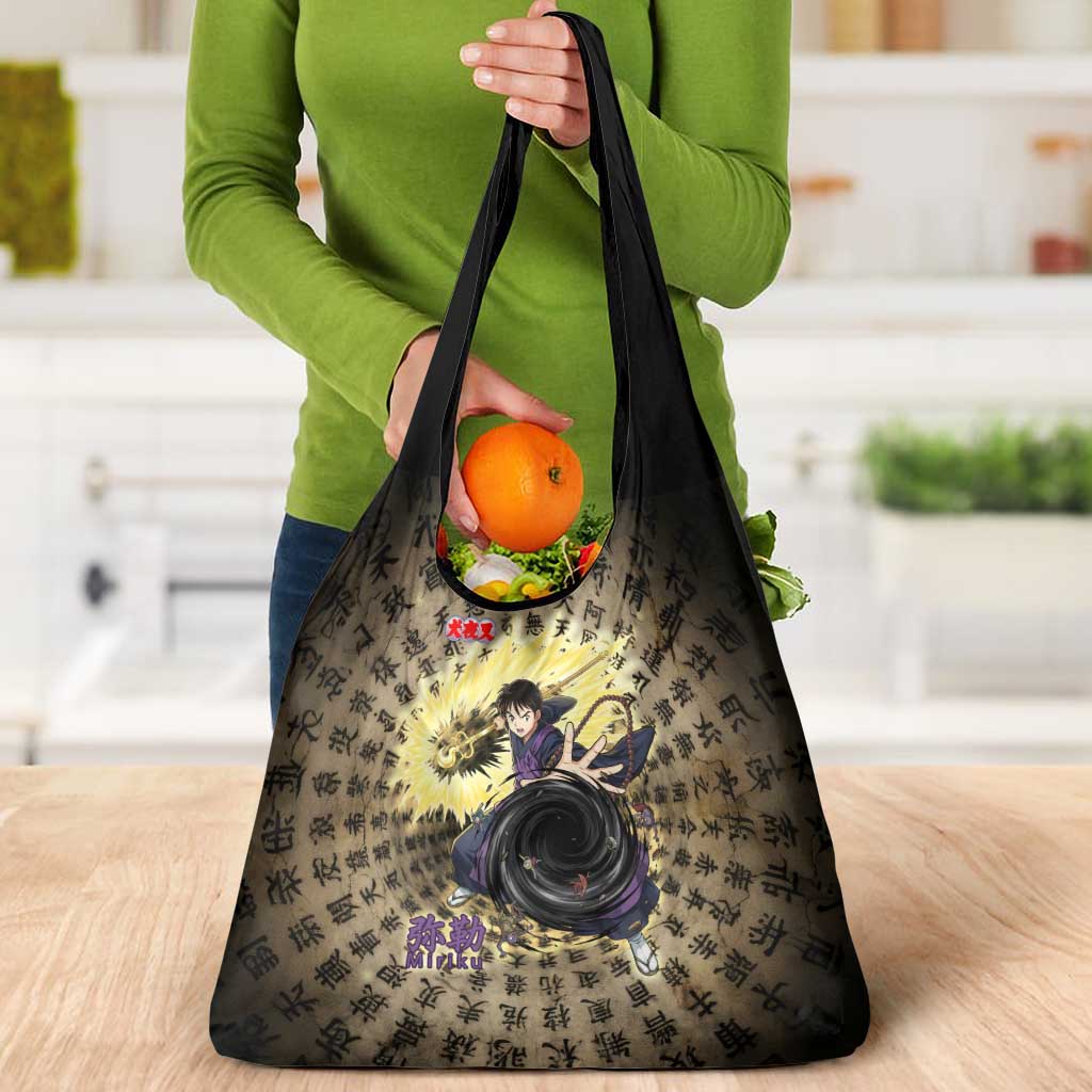 Miroku Inuyasha Series Grocery Bag Cursed Monk Aesthetic with Sutra Script Background
