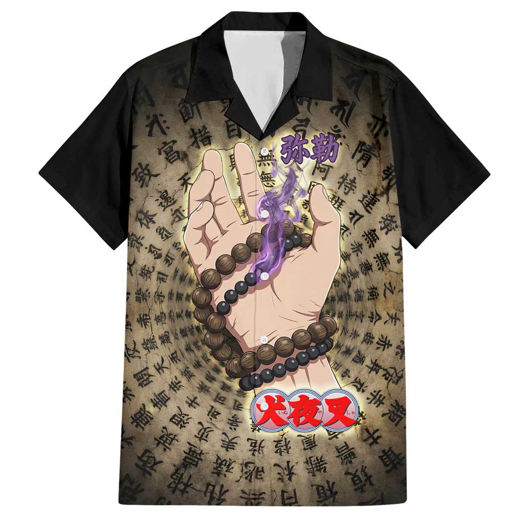 Miroku Inuyasha Series Hawaiian Shirt Cursed Monk Aesthetic with Sutra Script Background