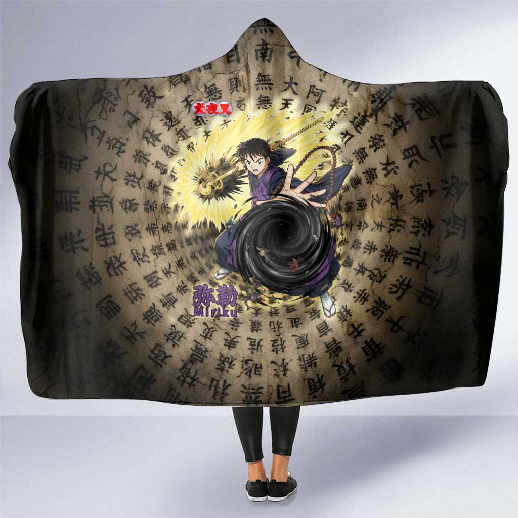 Miroku Inuyasha Series Hooded Blanket Cursed Monk Aesthetic with Sutra Script Background