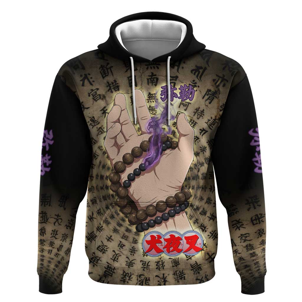 Miroku Inuyasha Series Hoodie Cursed Monk Aesthetic with Sutra Script Background