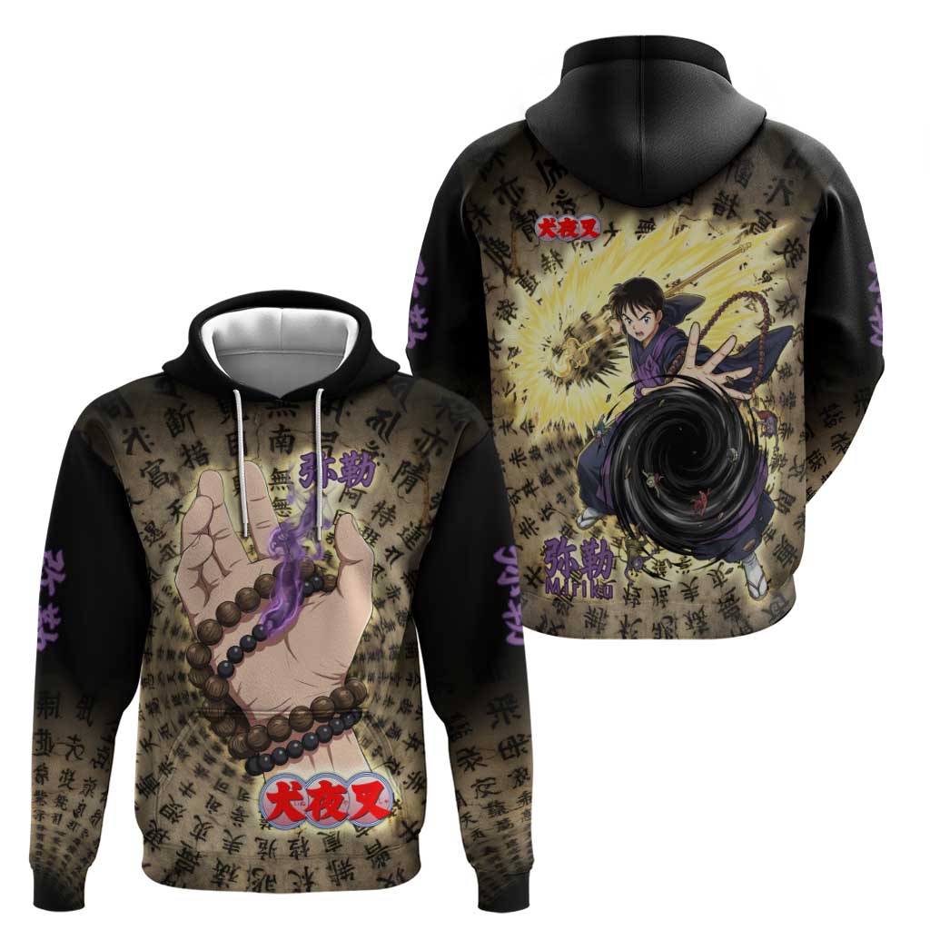 Miroku Inuyasha Series Hoodie Cursed Monk Aesthetic with Sutra Script Background
