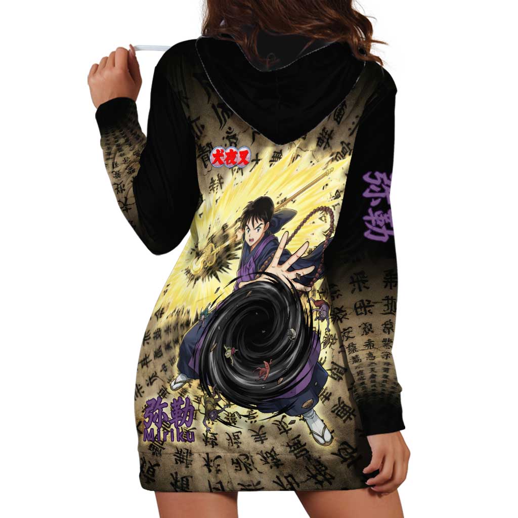 Miroku Inuyasha Series Hoodie Dress Cursed Monk Aesthetic with Sutra Script Background