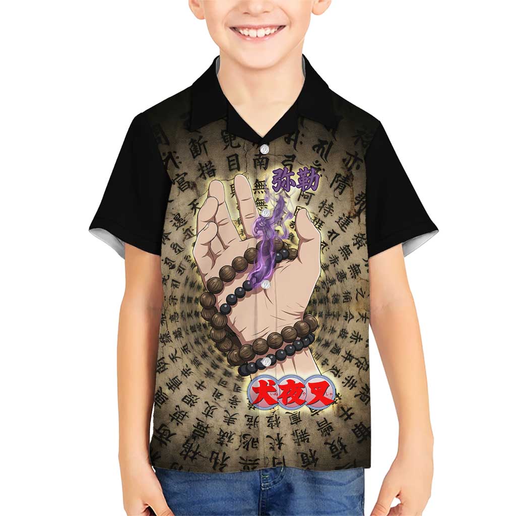 Miroku Inuyasha Series Kid Hawaiian Shirt Cursed Monk Aesthetic with Sutra Script Background