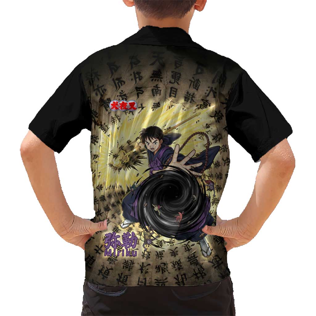 Miroku Inuyasha Series Kid Hawaiian Shirt Cursed Monk Aesthetic with Sutra Script Background