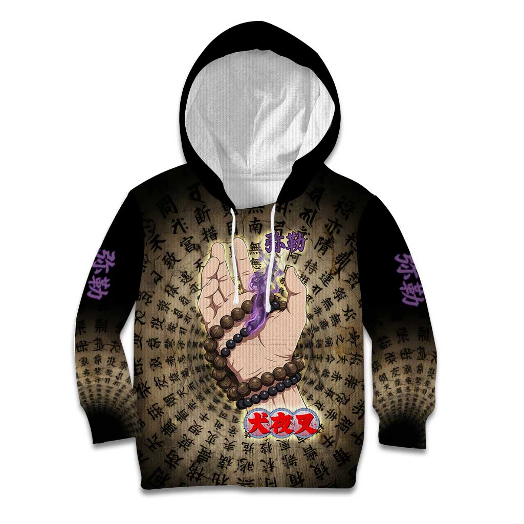 Miroku Inuyasha Series Kid Hoodie Cursed Monk Aesthetic with Sutra Script Background