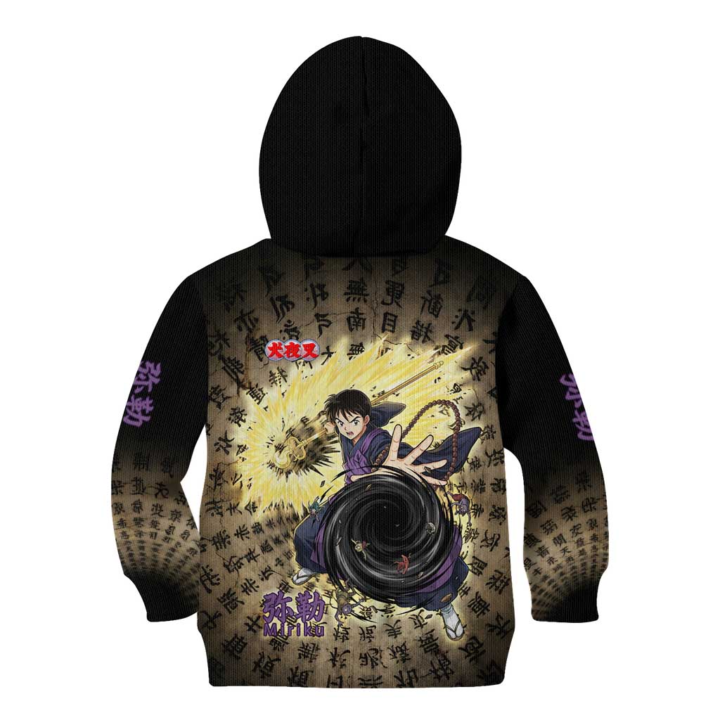 Miroku Inuyasha Series Kid Hoodie Cursed Monk Aesthetic with Sutra Script Background