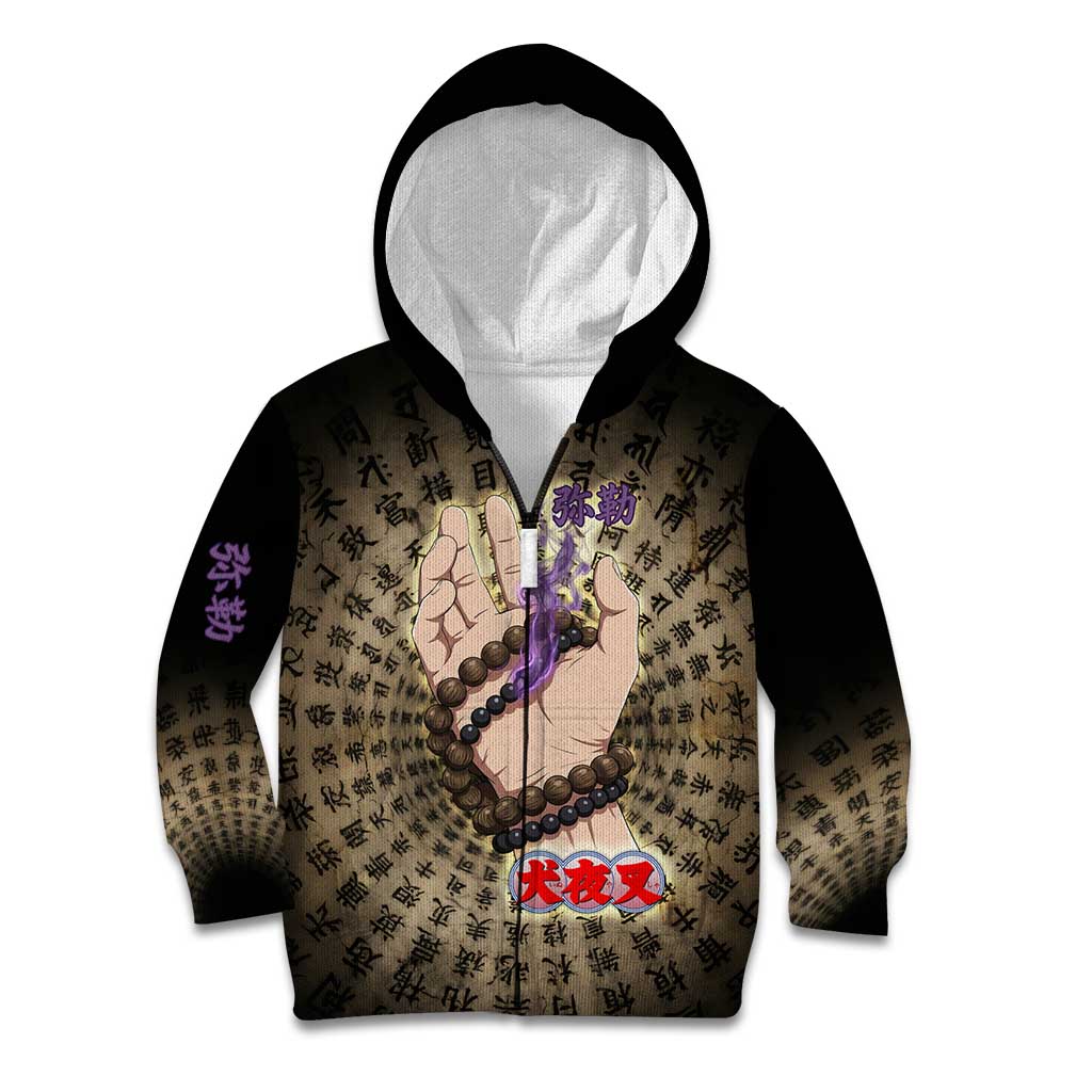 Miroku Inuyasha Series Kid Hoodie Cursed Monk Aesthetic with Sutra Script Background