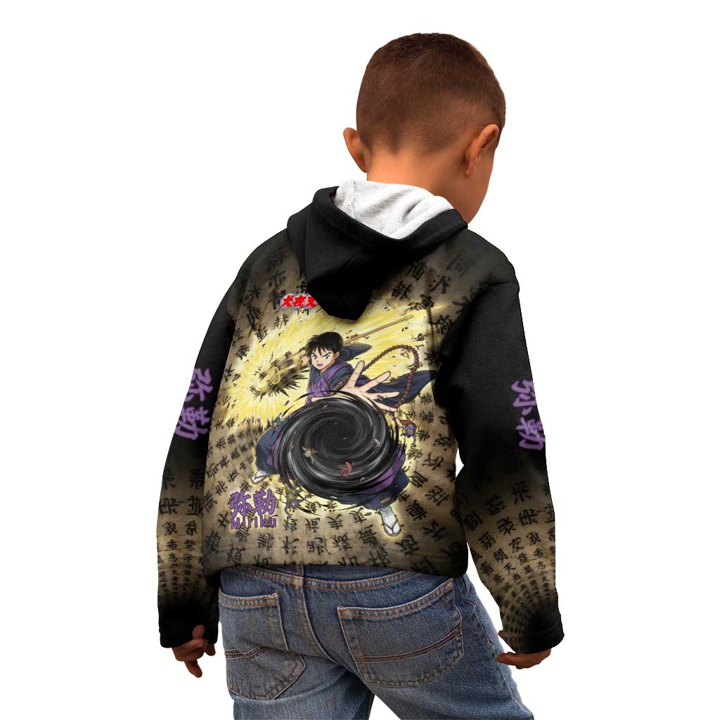 Miroku Inuyasha Series Kid Hoodie Cursed Monk Aesthetic with Sutra Script Background