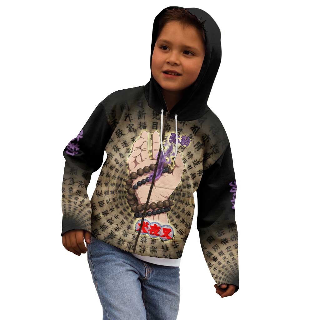 Miroku Inuyasha Series Kid Hoodie Cursed Monk Aesthetic with Sutra Script Background