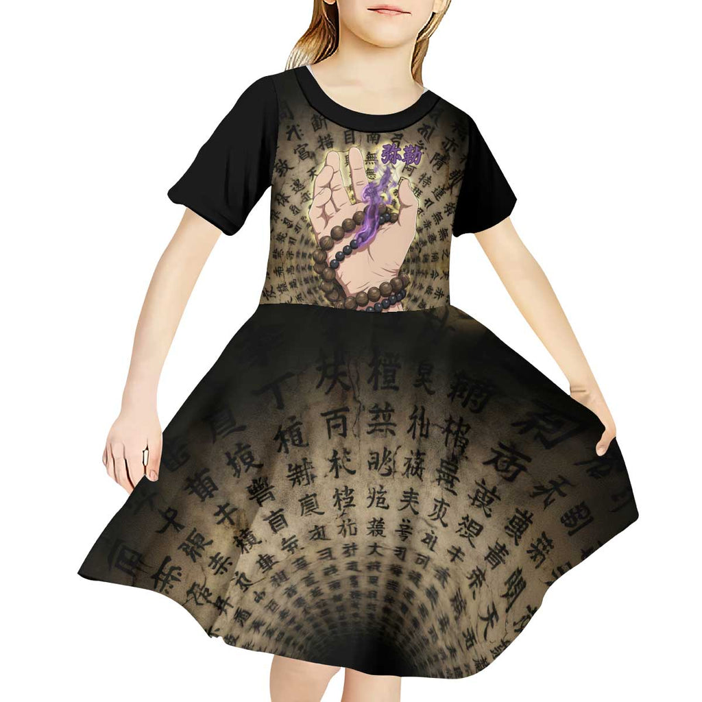 Miroku Inuyasha Series Kid Short Sleeve Dress Cursed Monk Aesthetic with Sutra Script Background