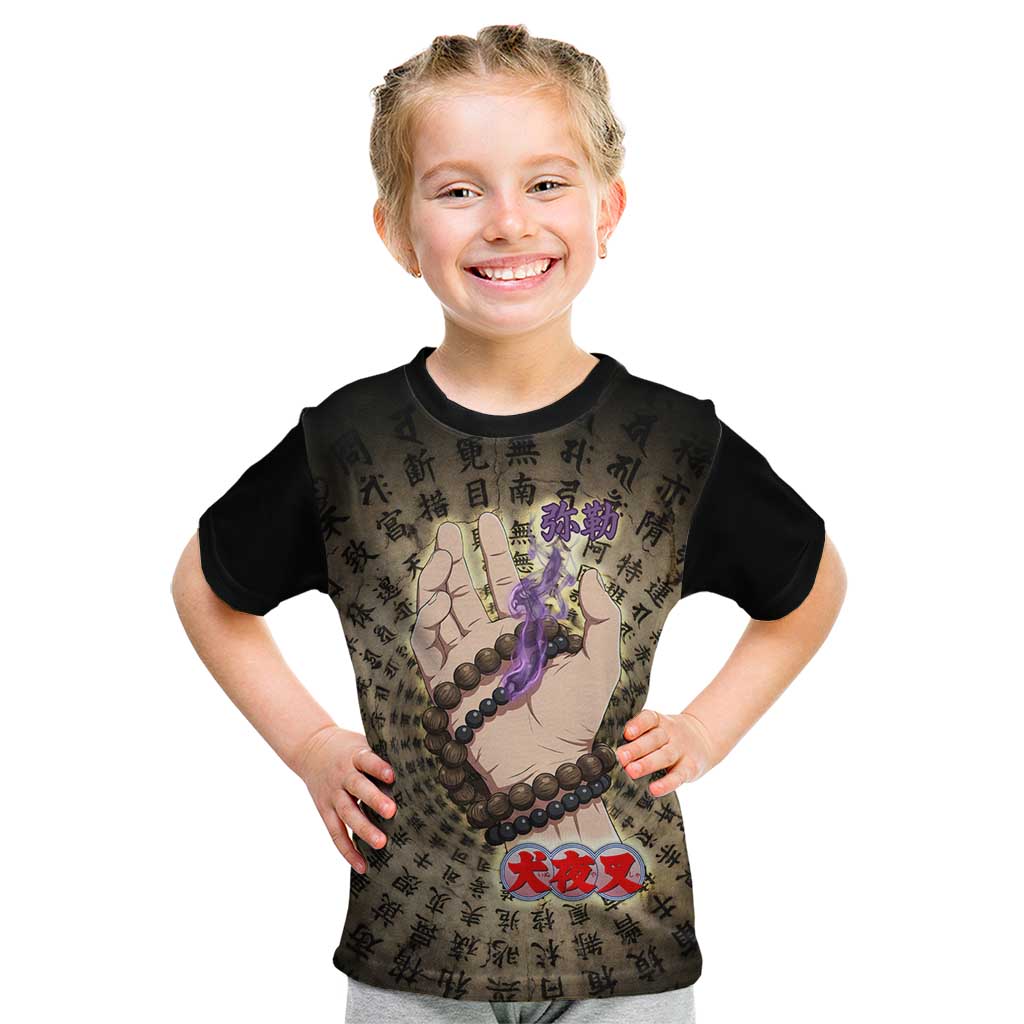 Miroku Inuyasha Series Kid T Shirt Cursed Monk Aesthetic with Sutra Script Background