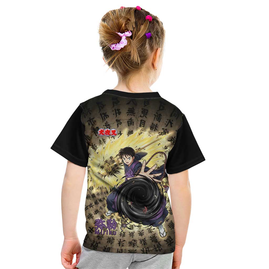 Miroku Inuyasha Series Kid T Shirt Cursed Monk Aesthetic with Sutra Script Background