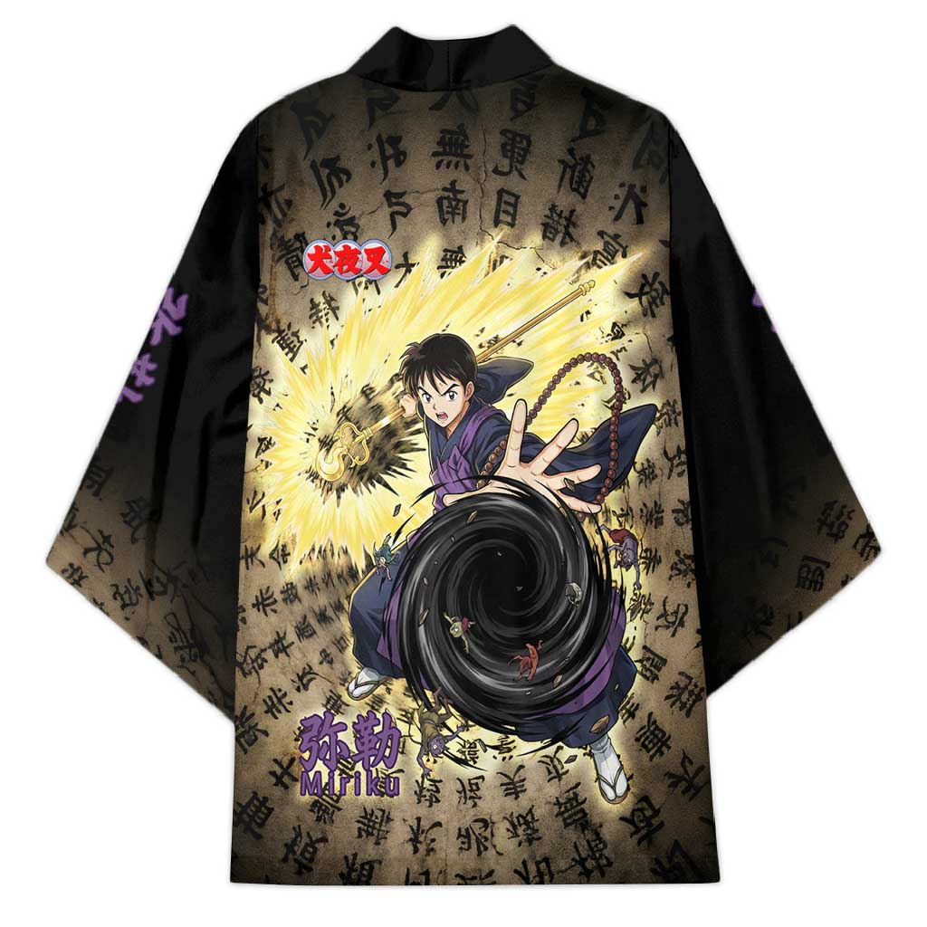 Miroku Inuyasha Series Kimono Cursed Monk Aesthetic with Sutra Script Background