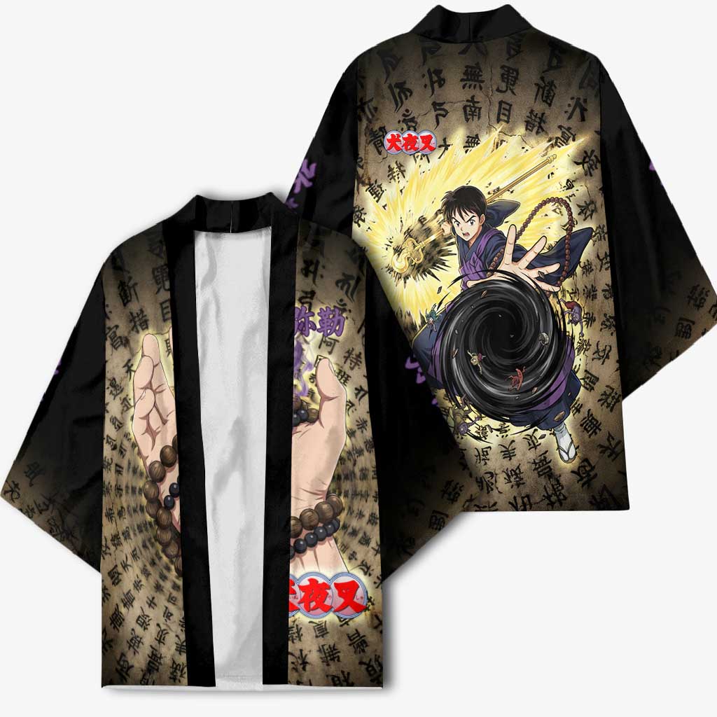 Miroku Inuyasha Series Kimono Cursed Monk Aesthetic with Sutra Script Background