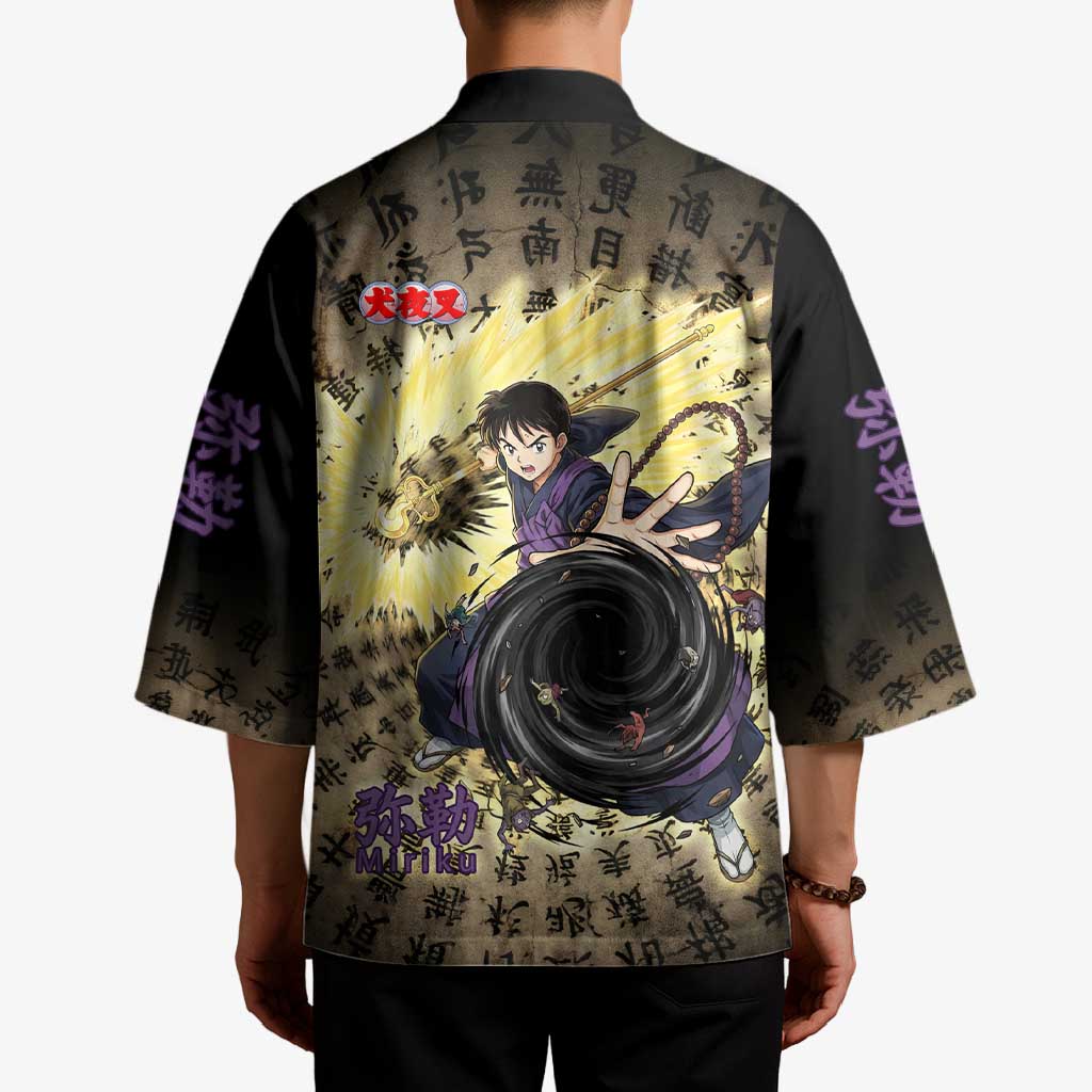 Miroku Inuyasha Series Kimono Cursed Monk Aesthetic with Sutra Script Background