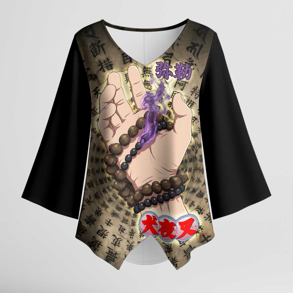 Miroku Inuyasha Series Kimono Sleeve Blouse Cursed Monk Aesthetic with Sutra Script Background