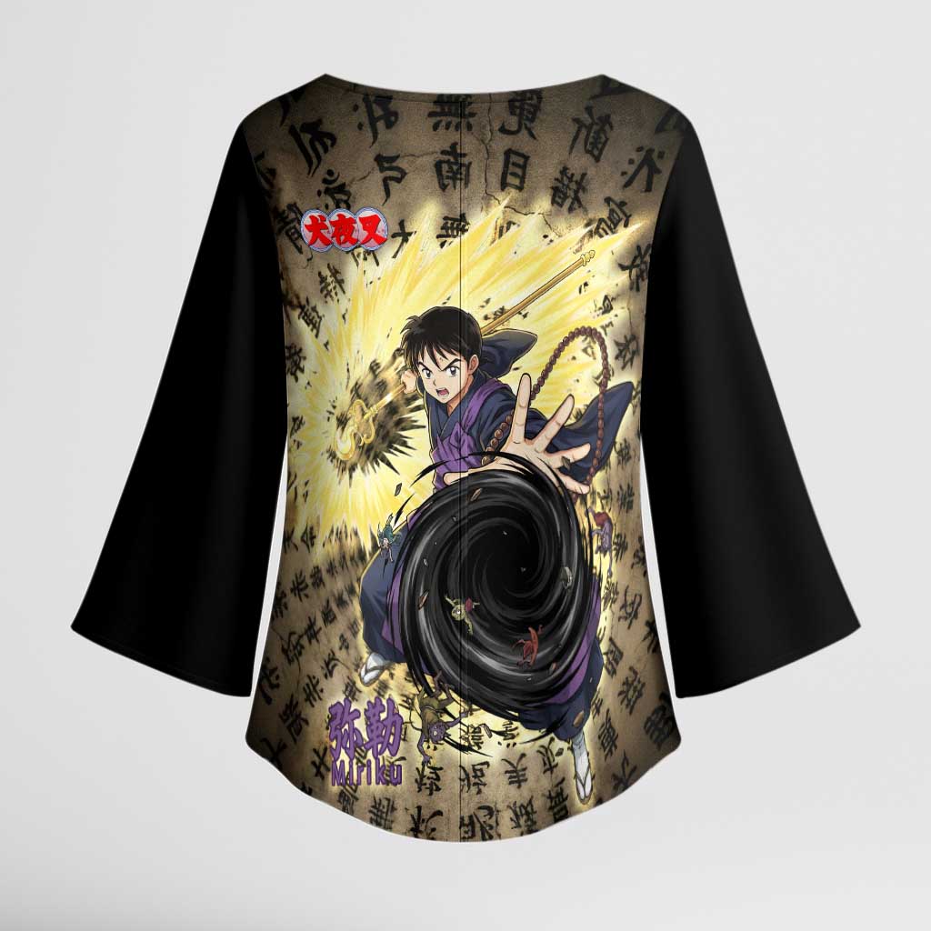 Miroku Inuyasha Series Kimono Sleeve Blouse Cursed Monk Aesthetic with Sutra Script Background