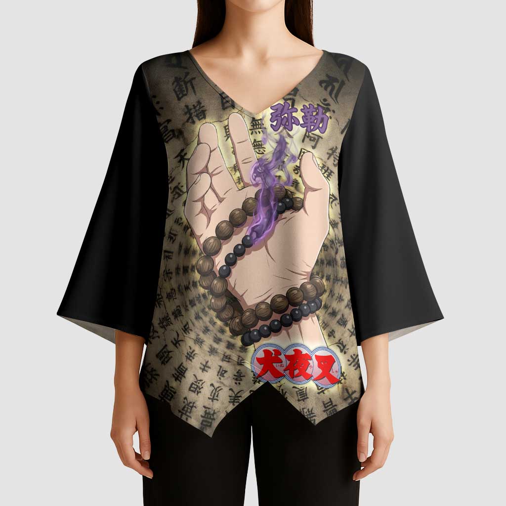 Miroku Inuyasha Series Kimono Sleeve Blouse Cursed Monk Aesthetic with Sutra Script Background