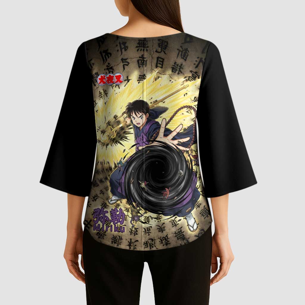 Miroku Inuyasha Series Kimono Sleeve Blouse Cursed Monk Aesthetic with Sutra Script Background