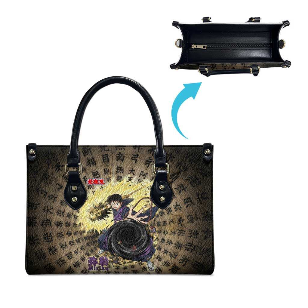 Miroku Inuyasha Series Leather Bag Cursed Monk Aesthetic with Sutra Script Background