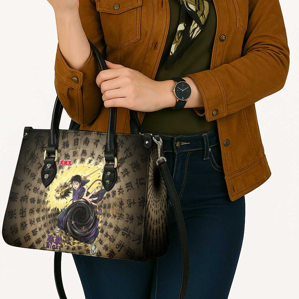 Miroku Inuyasha Series Leather Bag Cursed Monk Aesthetic with Sutra Script Background
