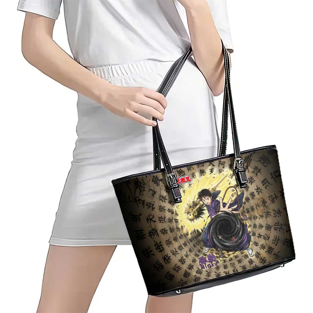 Miroku Inuyasha Series Leather Tote Bag Cursed Monk Aesthetic with Sutra Script Background