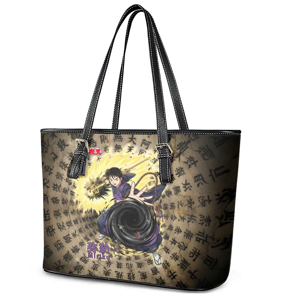 Miroku Inuyasha Series Leather Tote Bag Cursed Monk Aesthetic with Sutra Script Background