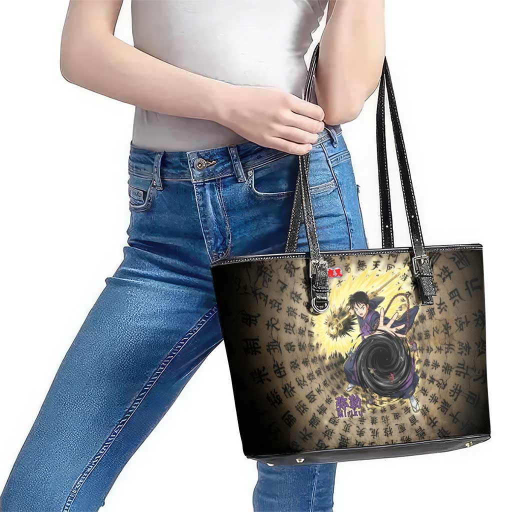 Miroku Inuyasha Series Leather Tote Bag Cursed Monk Aesthetic with Sutra Script Background