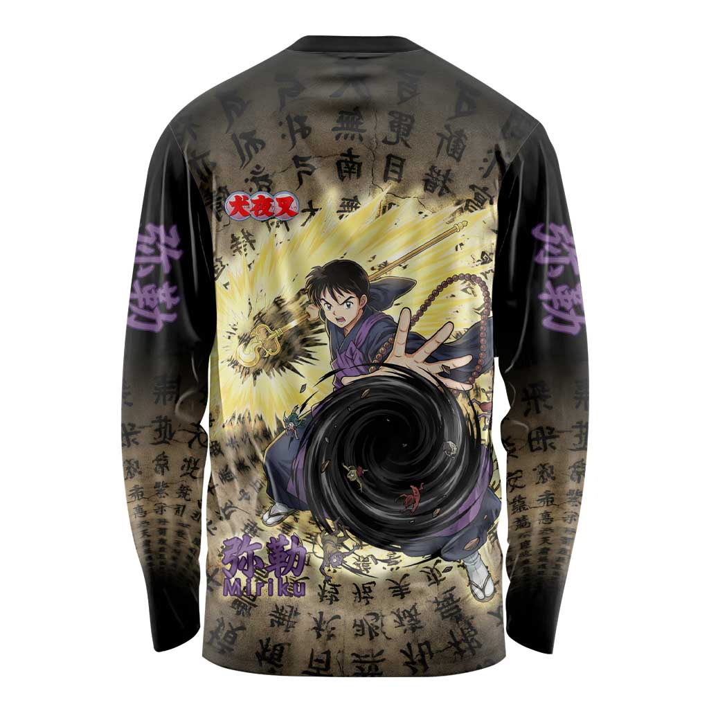 Miroku Inuyasha Series Long Sleeve Shirt Cursed Monk Aesthetic with Sutra Script Background