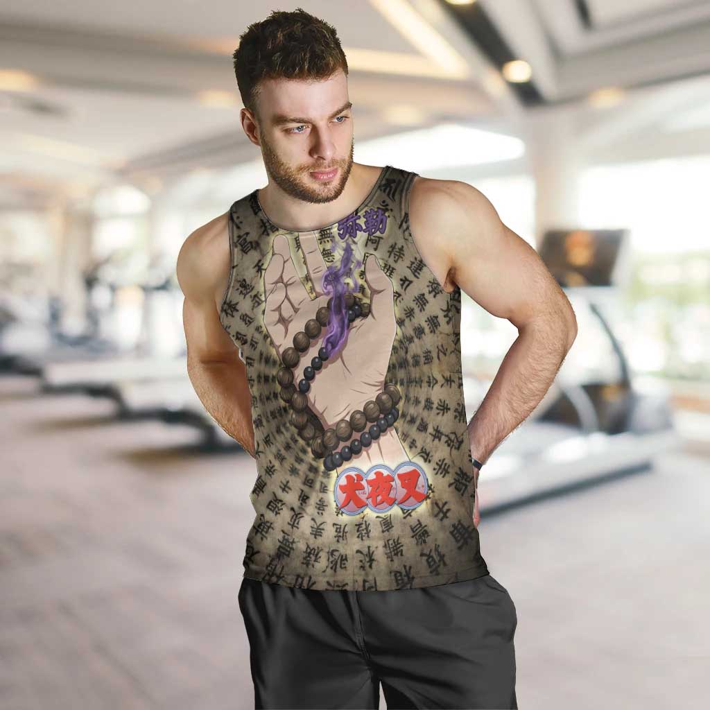 Miroku Inuyasha Series Men Tank Top Cursed Monk Aesthetic with Sutra Script Background