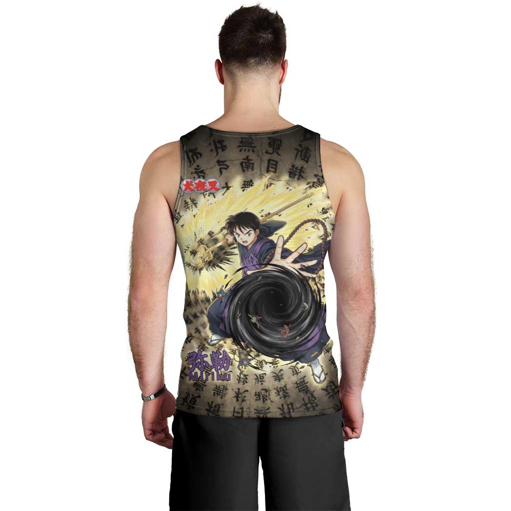 Miroku Inuyasha Series Men Tank Top Cursed Monk Aesthetic with Sutra Script Background