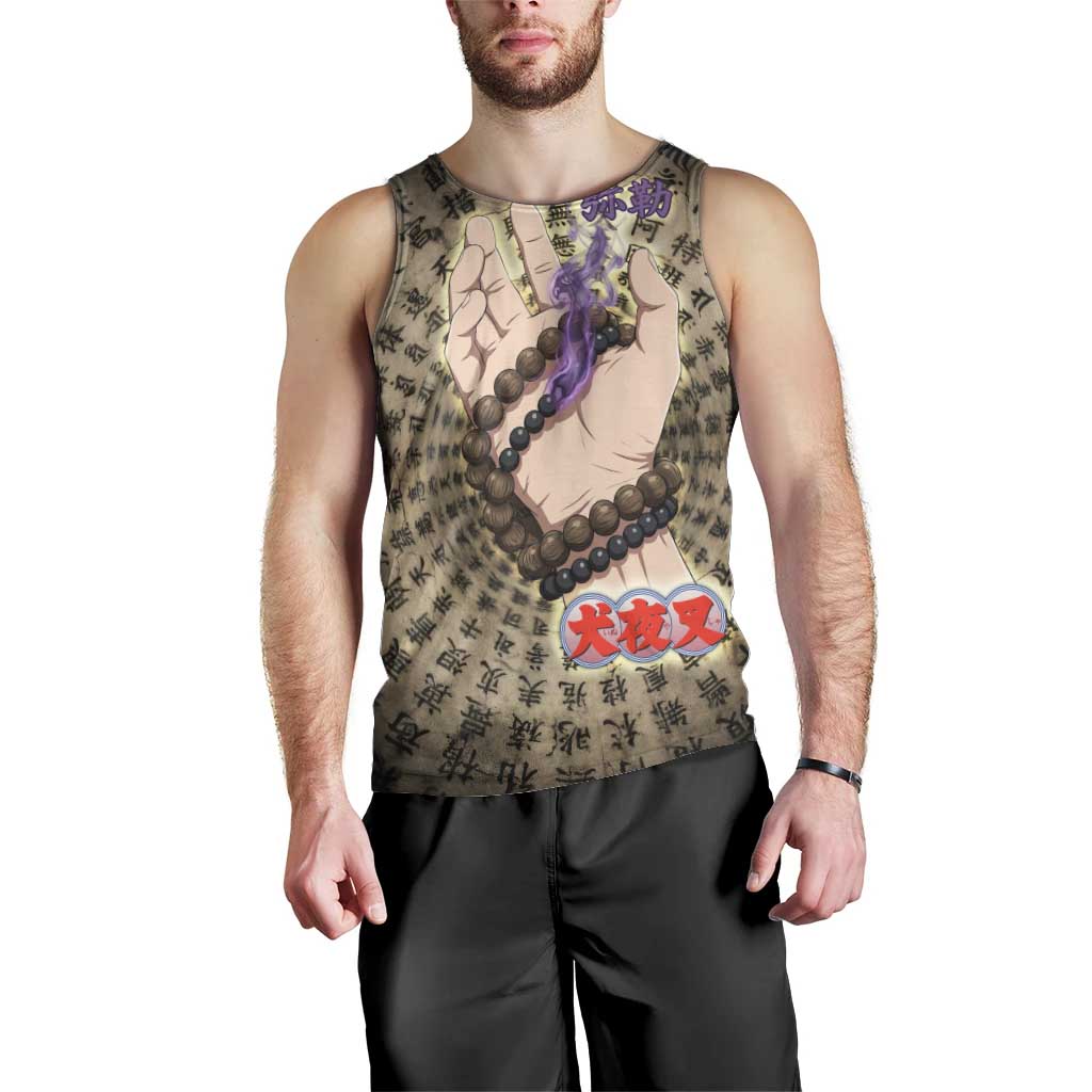 Miroku Inuyasha Series Men Tank Top Cursed Monk Aesthetic with Sutra Script Background