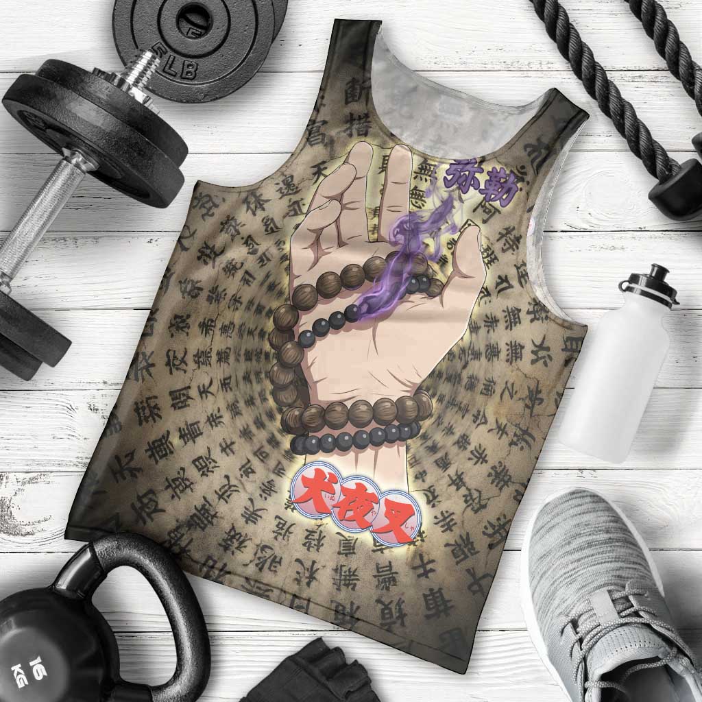 Miroku Inuyasha Series Men Tank Top Cursed Monk Aesthetic with Sutra Script Background