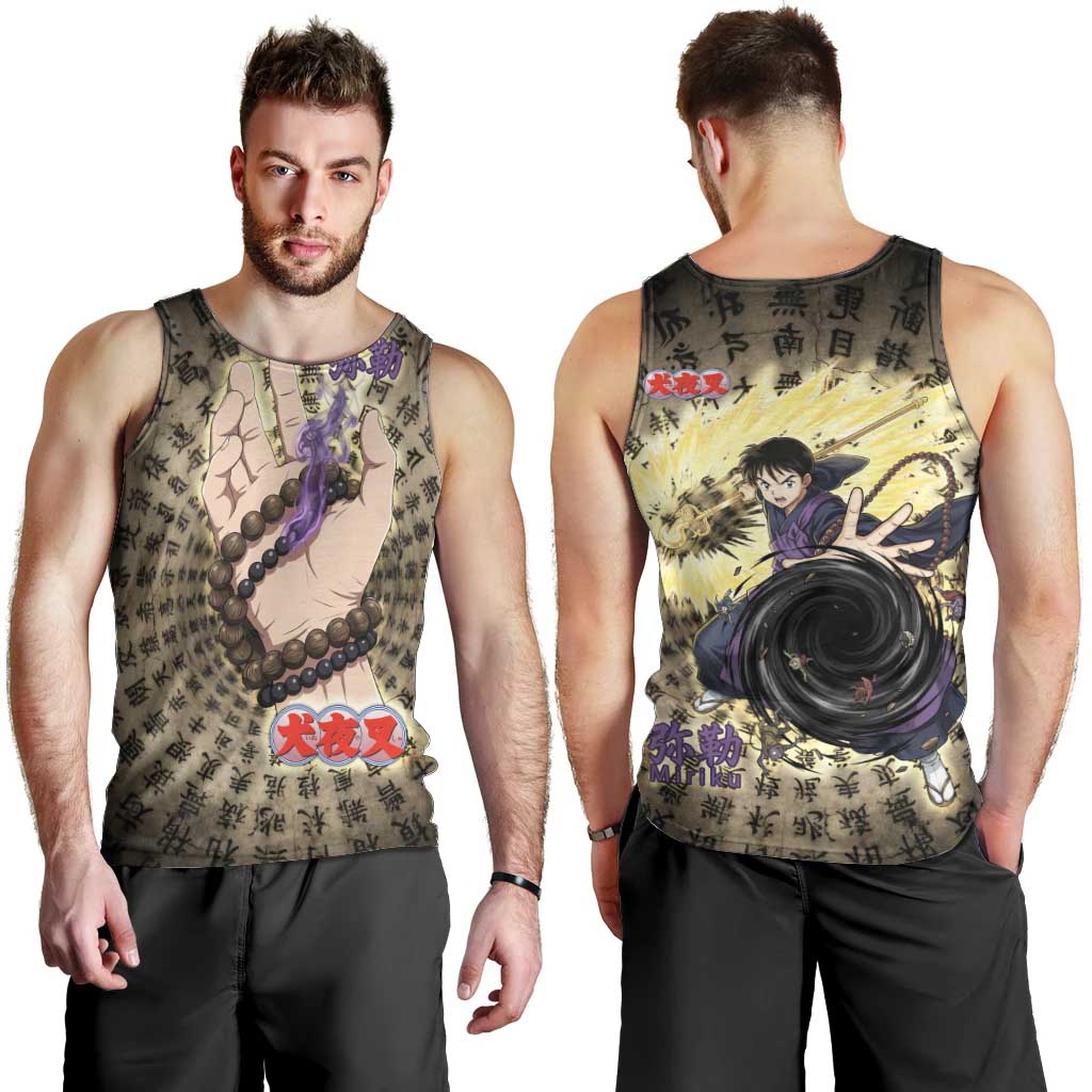 Miroku Inuyasha Series Men Tank Top Cursed Monk Aesthetic with Sutra Script Background