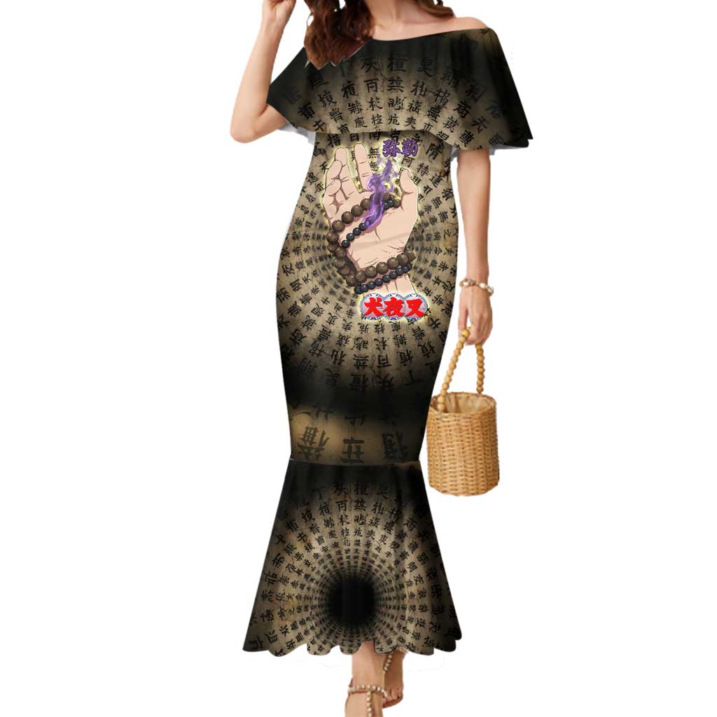 Miroku Inuyasha Series Mermaid Dress Cursed Monk Aesthetic with Sutra Script Background