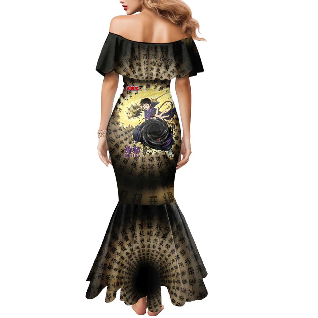 Miroku Inuyasha Series Mermaid Dress Cursed Monk Aesthetic with Sutra Script Background