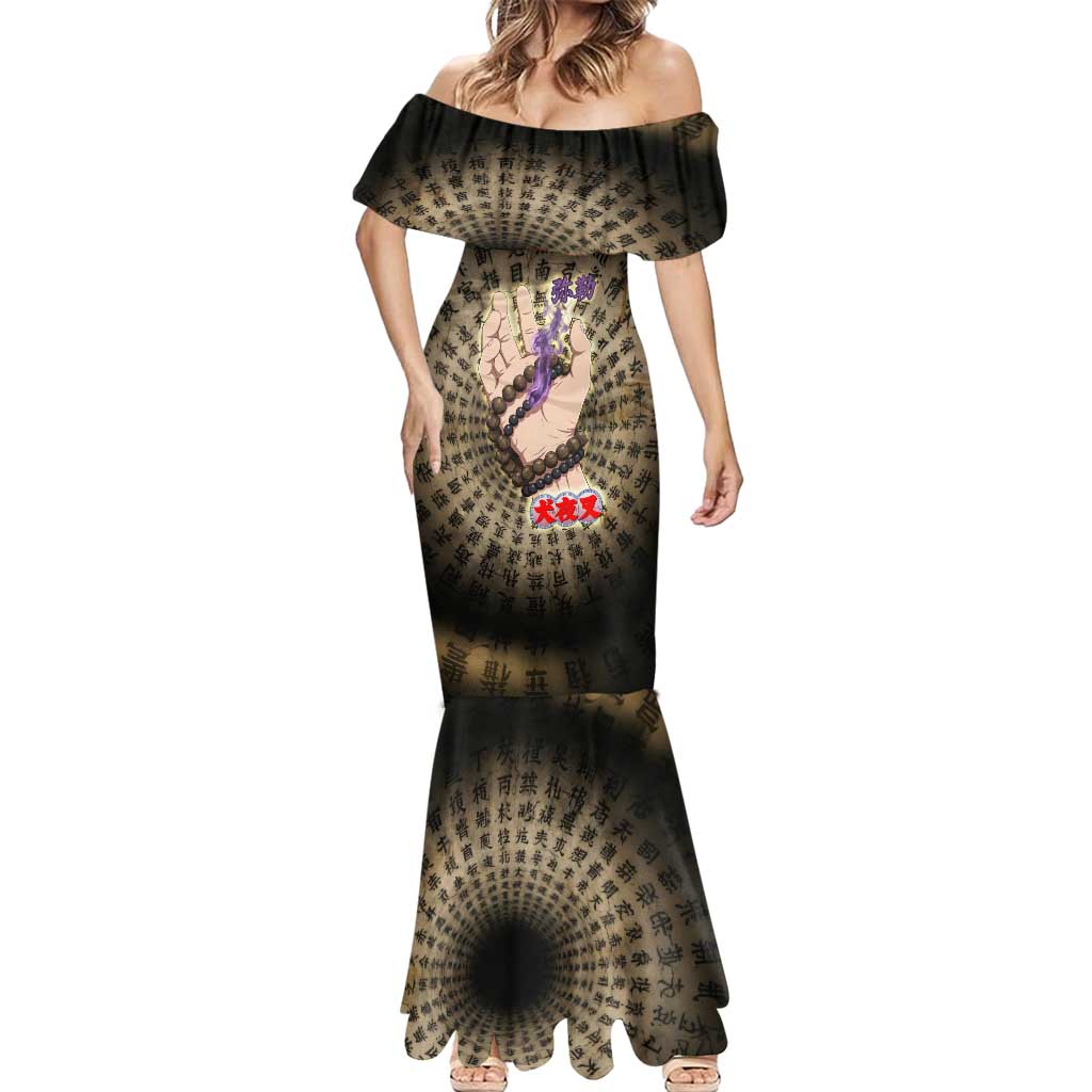Miroku Inuyasha Series Mermaid Dress Cursed Monk Aesthetic with Sutra Script Background