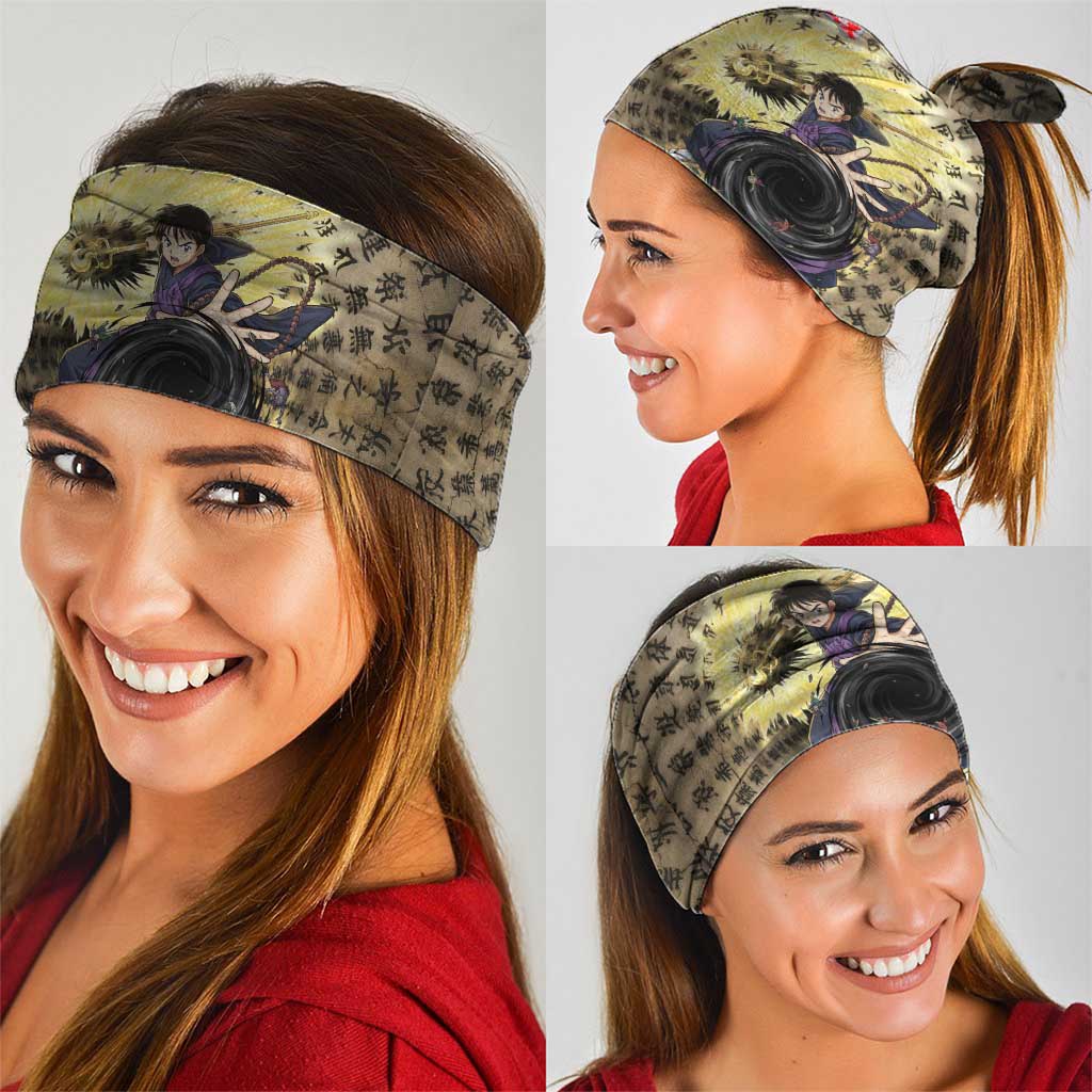 Miroku Inuyasha Series Neck Gaiter Cursed Monk Aesthetic with Sutra Script Background