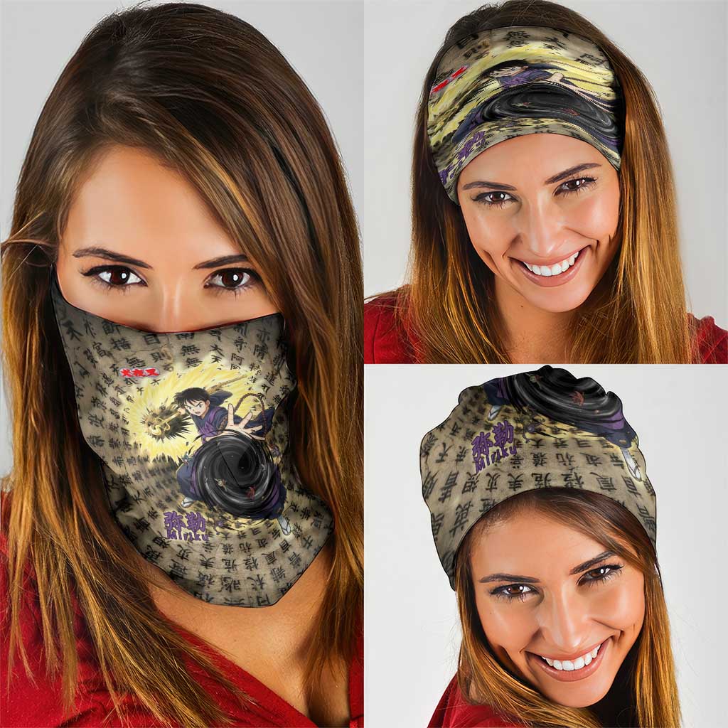 Miroku Inuyasha Series Neck Gaiter Cursed Monk Aesthetic with Sutra Script Background