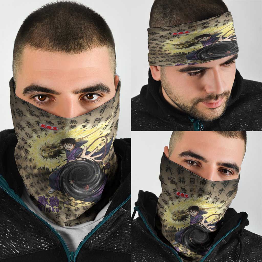 Miroku Inuyasha Series Neck Gaiter Cursed Monk Aesthetic with Sutra Script Background