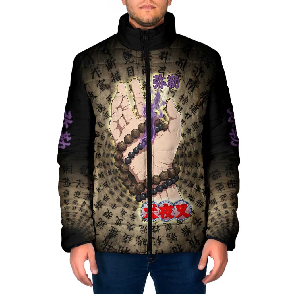 Miroku Inuyasha Series Padded Jacket Cursed Monk Aesthetic with Sutra Script Background