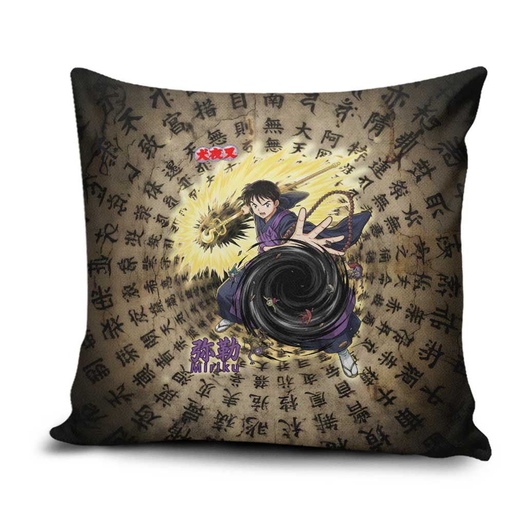 Miroku Inuyasha Series Pillow Cover Cursed Monk Aesthetic with Sutra Script Background