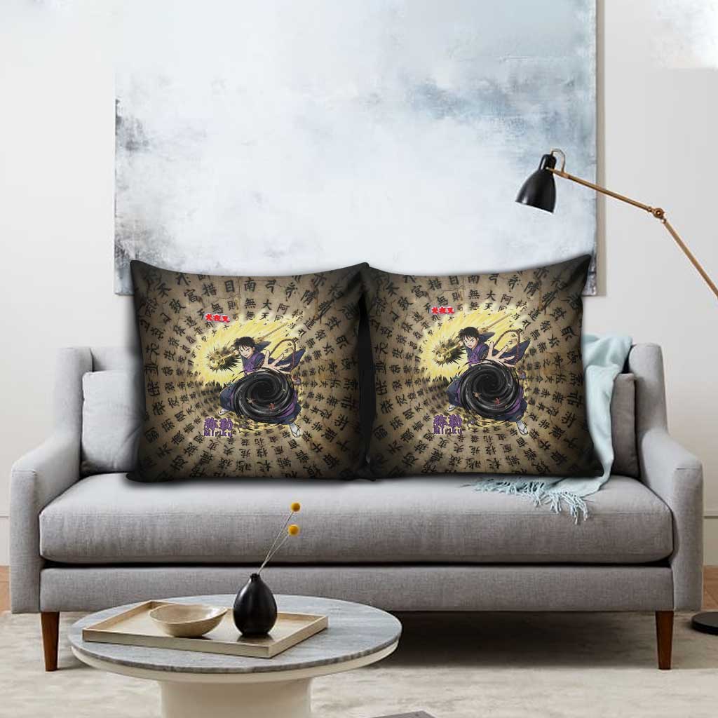 Miroku Inuyasha Series Pillow Cover Cursed Monk Aesthetic with Sutra Script Background