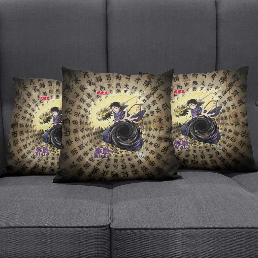 Miroku Inuyasha Series Pillow Cover Cursed Monk Aesthetic with Sutra Script Background