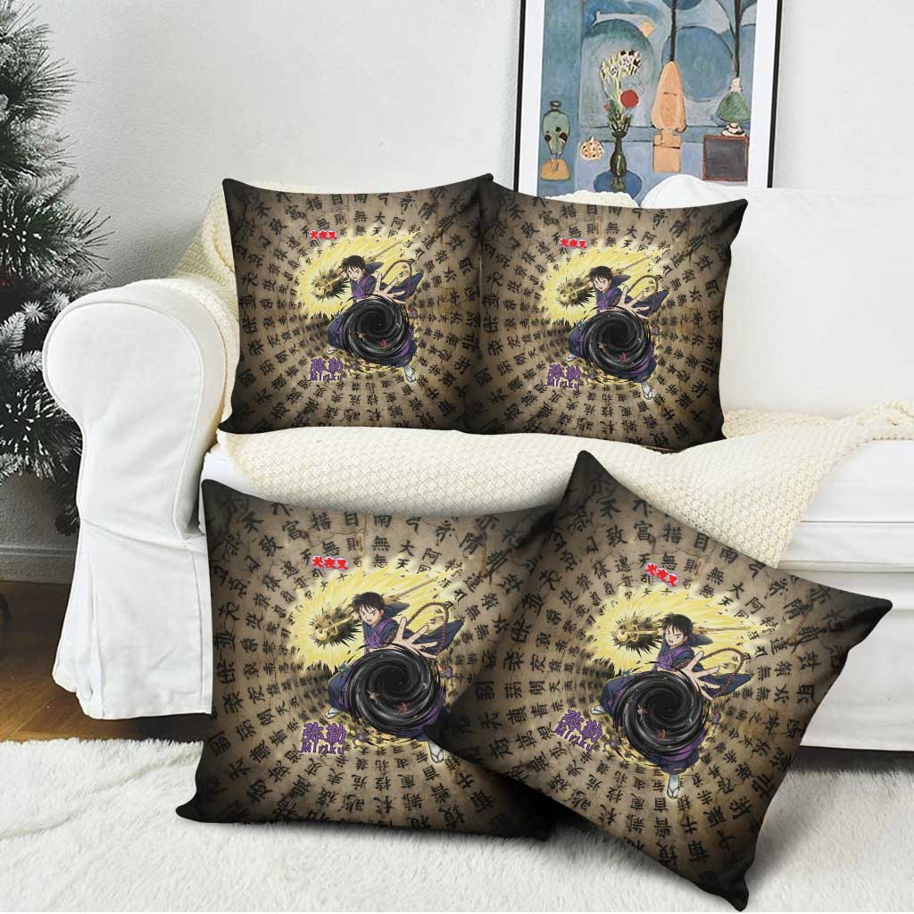 Miroku Inuyasha Series Pillow Cover Cursed Monk Aesthetic with Sutra Script Background