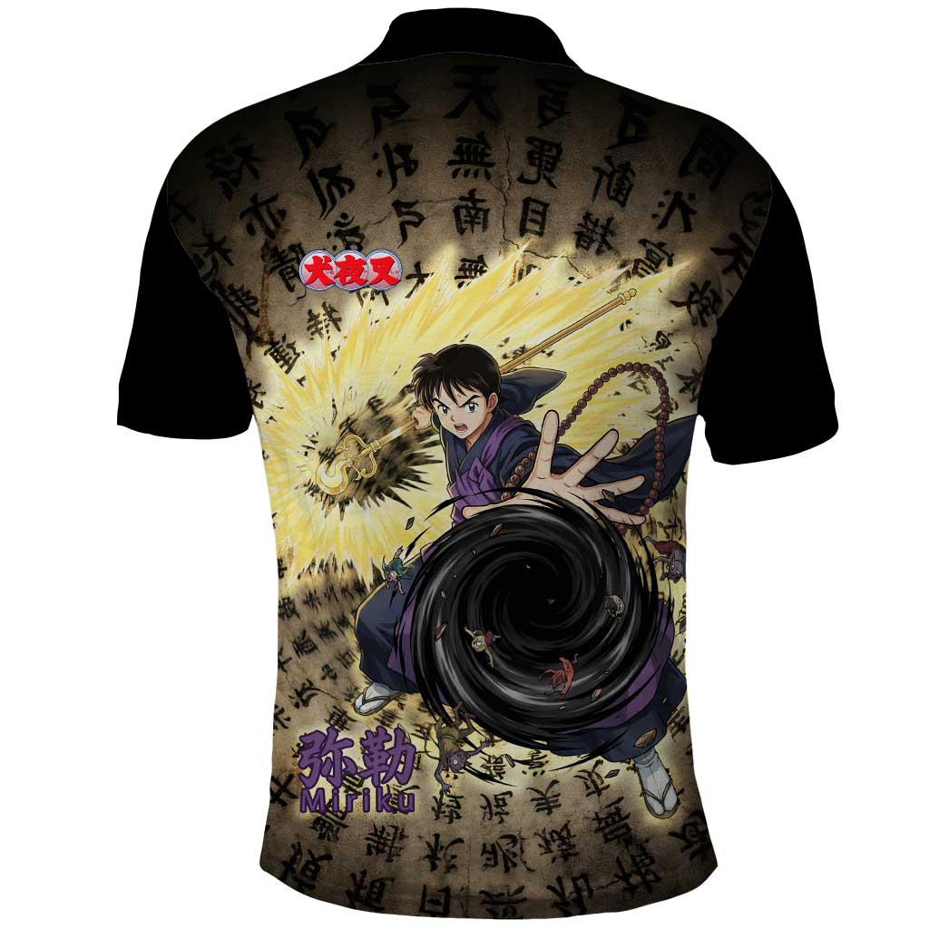 Miroku Inuyasha Series Polo Shirt Cursed Monk Aesthetic with Sutra Script Background