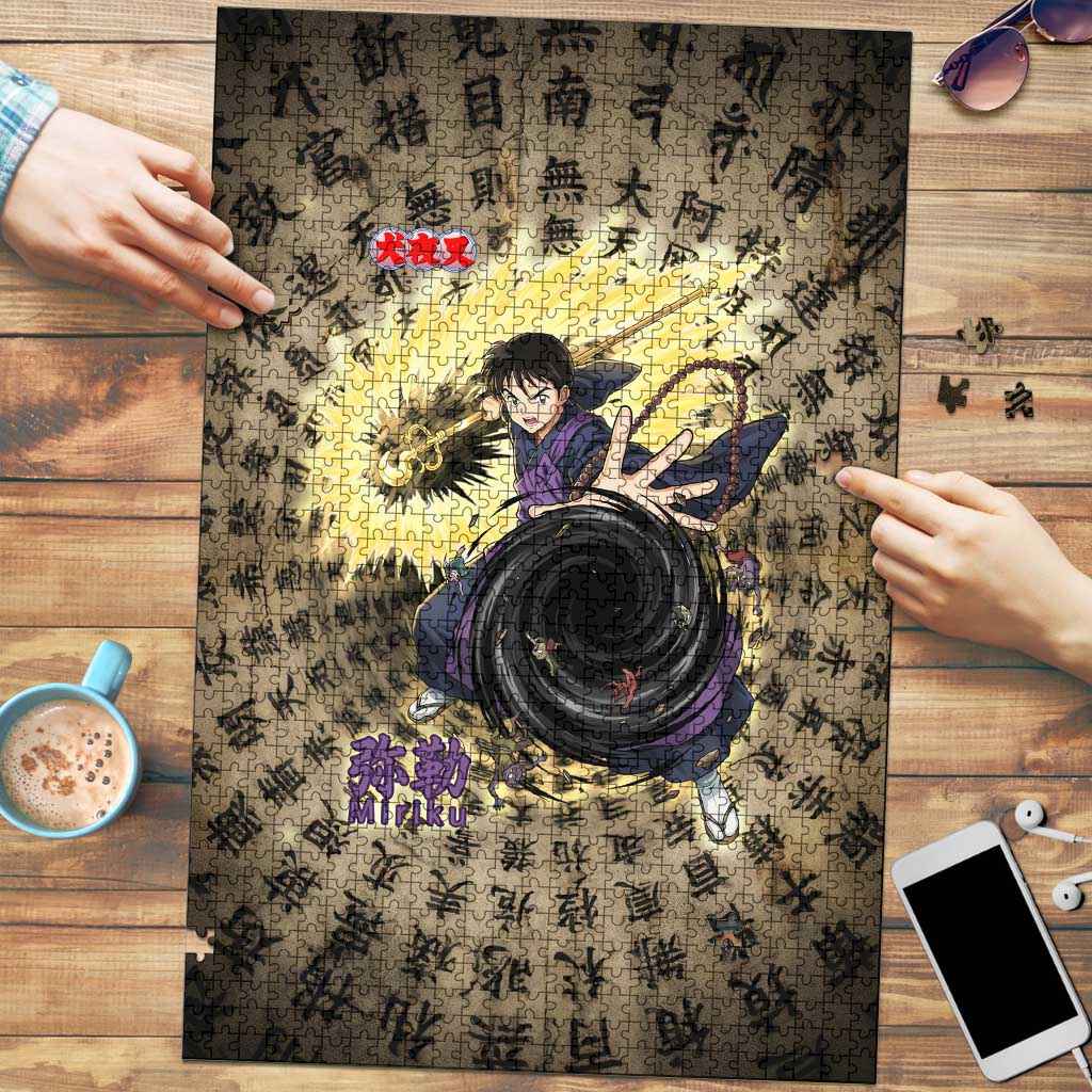 Miroku Inuyasha Series Puzzle Cursed Monk Aesthetic with Sutra Script Background