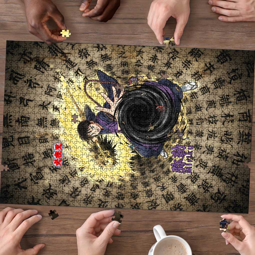 Miroku Inuyasha Series Puzzle Cursed Monk Aesthetic with Sutra Script Background
