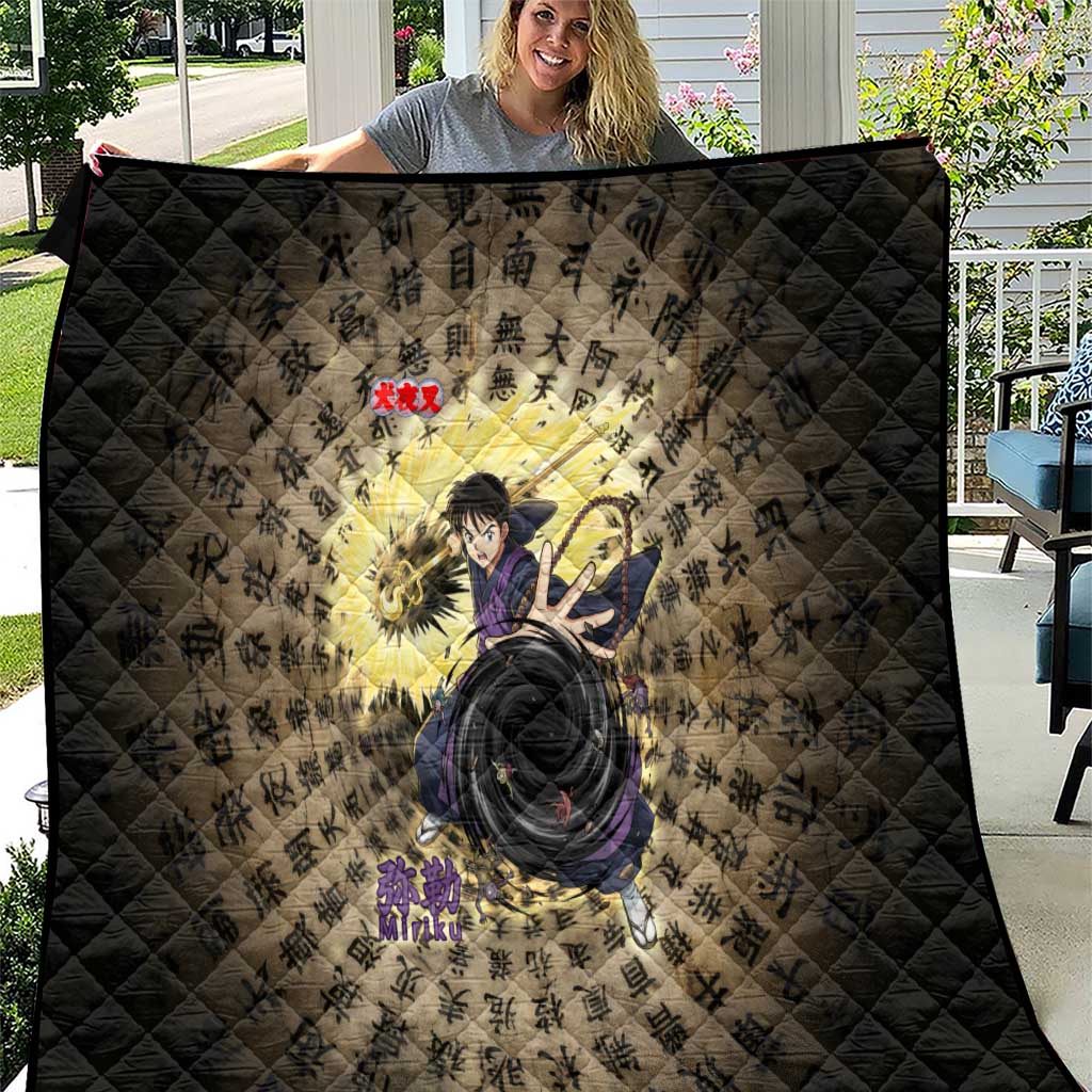 Miroku Inuyasha Series Quilt Cursed Monk Aesthetic with Sutra Script Background