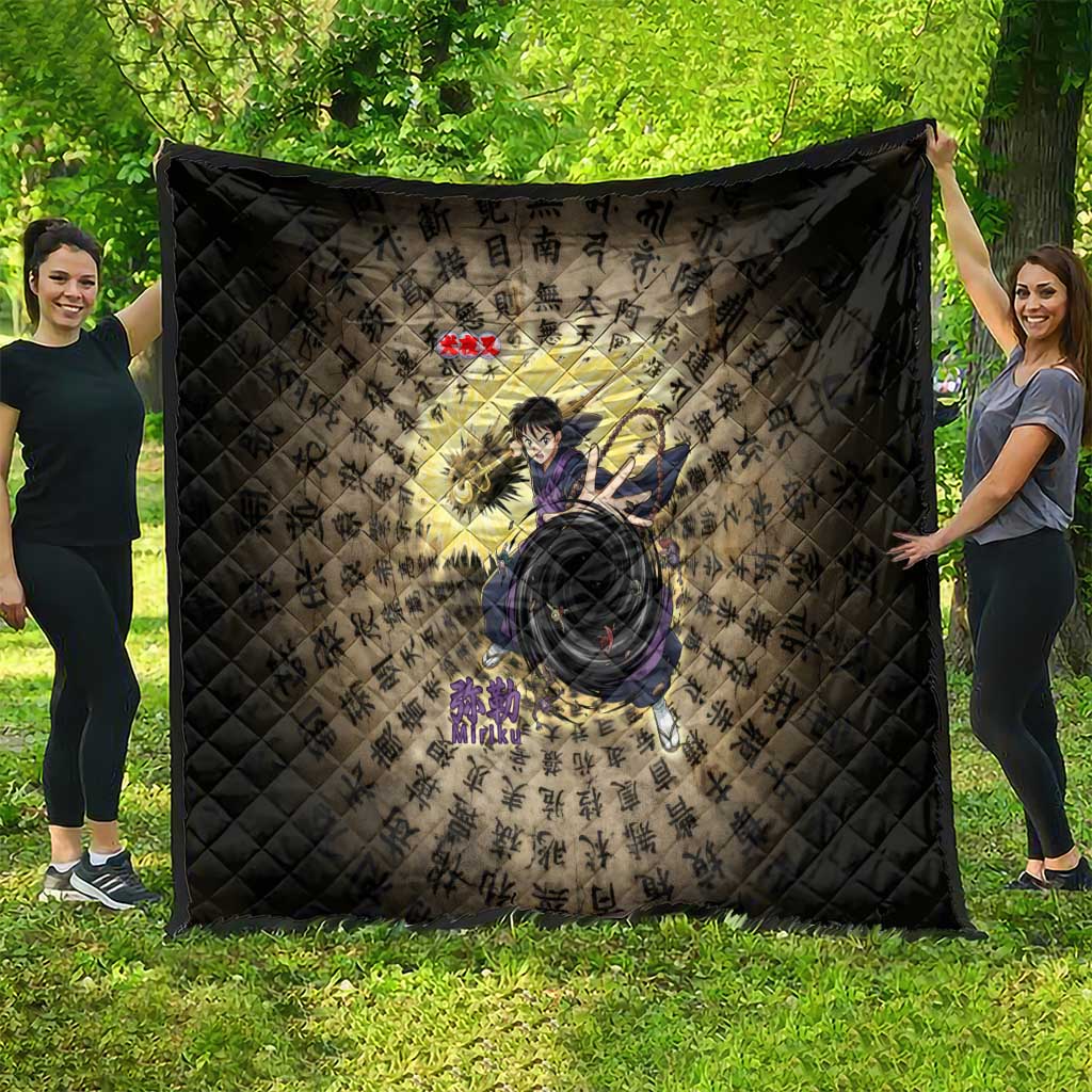 Miroku Inuyasha Series Quilt Cursed Monk Aesthetic with Sutra Script Background